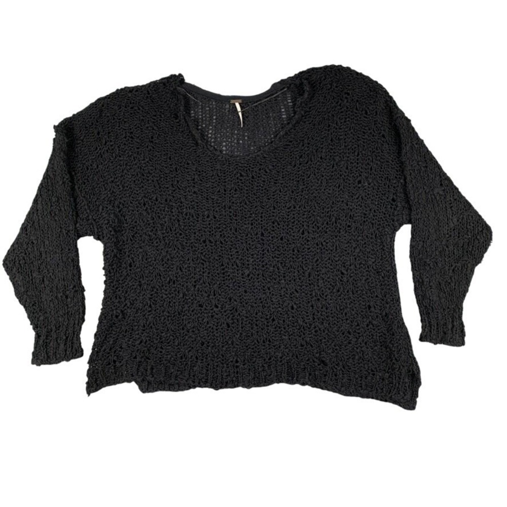 Free People We The Free Black Knit Sweater Women's Large See through Open Weave